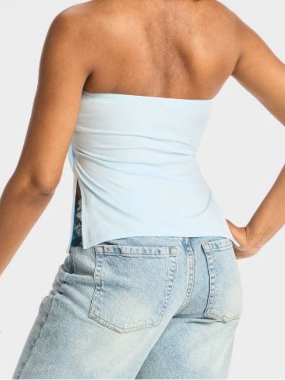 Strapless Split Hem Light Blue Tube Top - Picture 2 of 3